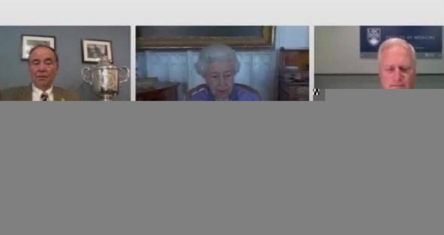 Sarah, on a Zoom call with The Queen